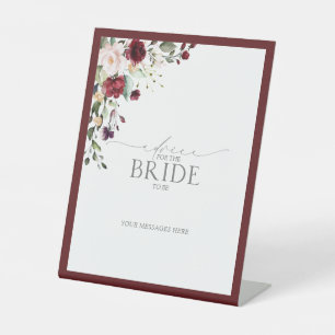 Burgundy Watercolor Floral Advice To The Bride Pedestal Sign