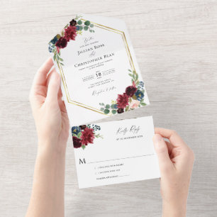 burgundy watercolor floral  all in one invitation