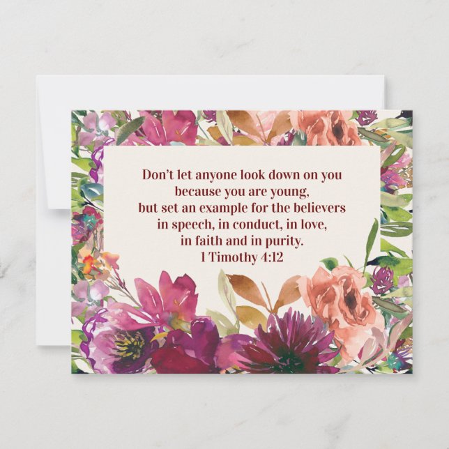 Burgundy Watercolor Floral Bible Verse Card (Front)