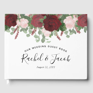 Burgundy Watercolor Floral Blush Pink Wedding Guest Book