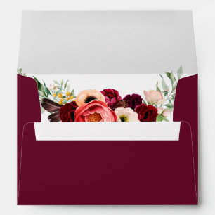 Burgundy Watercolor Floral Boho Wedding Invitation Envelope