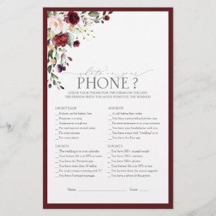 Burgundy Watercolor Floral Bridal Shower Game