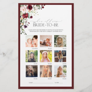 Burgundy Watercolor Floral Bridal Shower Game