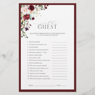 Burgundy Watercolor Floral Bridal Shower Game
