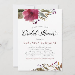 Burgundy Watercolor Floral Bridal Shower Invitation