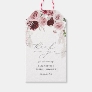 Burgundy Watercolor Floral Bridal Shower Thank you Gift Tags
