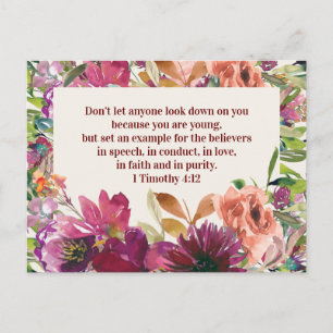 Burgundy Watercolor Floral Christian Bible Verse Postcard