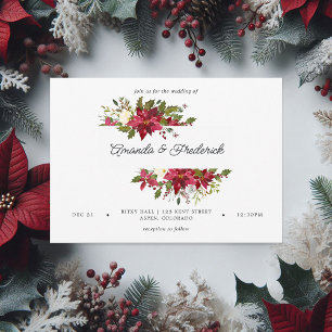 Burgundy Watercolor Floral Christmas Wedding Invitation