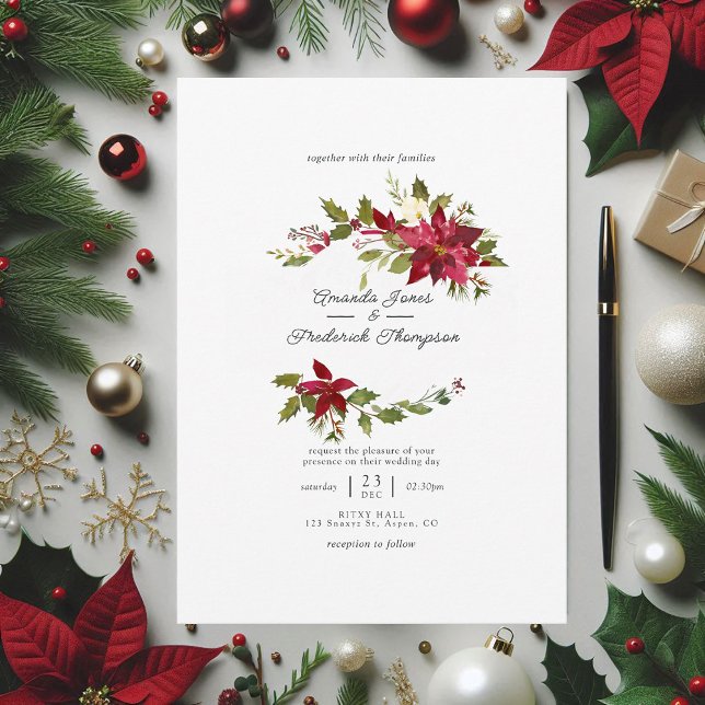 Burgundy Watercolor Floral Christmas Wedding Invitation (Burgundy Watercolor Floral Christmas Wedding Invitation)