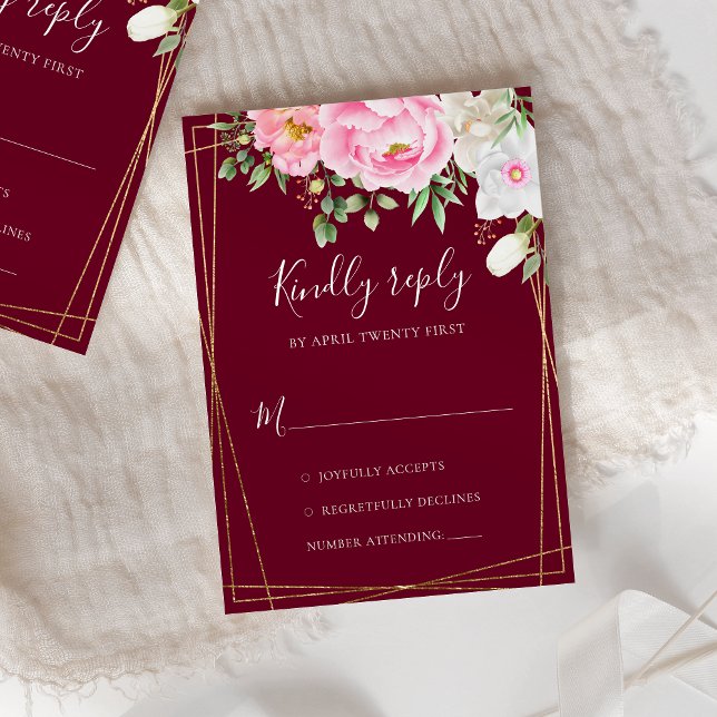 Burgundy Watercolor Floral Geometric Wedding RSVP Card (Creator Uploaded)