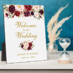 Burgundy Watercolor Floral Gold Wedding Welcome Plaque<br><div class="desc">Watercolor Floral Burgundy Marsala Gold Wedding Welcome Table Plaque</div>