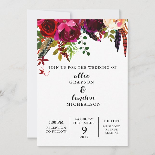 Burgundy Watercolor Floral Invitation (Front)