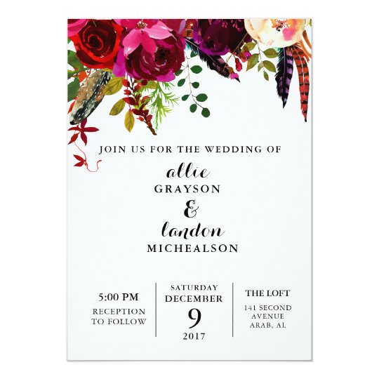burgundy watercolor floral invitation