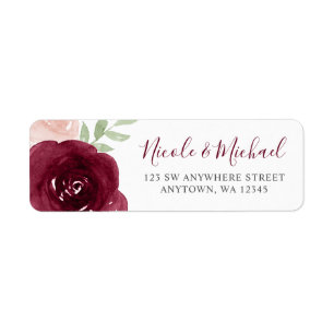 Burgundy Watercolor Floral Return Address