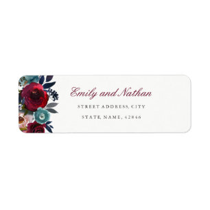 Burgundy Watercolor Floral Return Address Label