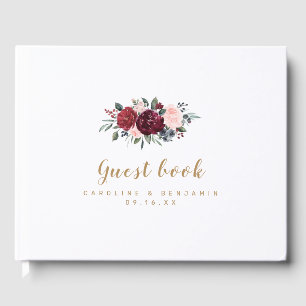 Burgundy watercolor floral rustic boho wedding guest book