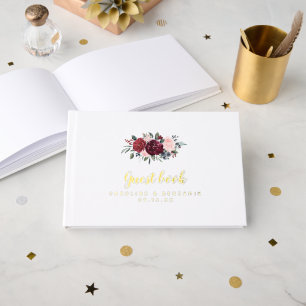 Burgundy watercolor floral rustic boho wedding guest book