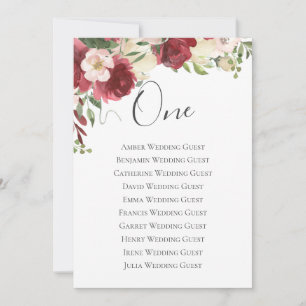 Burgundy Watercolor Floral Table One Seating Card