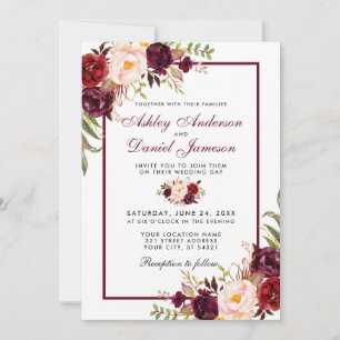 Burgundy Watercolor Floral Wedding Invitation