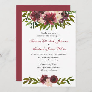 Burgundy Watercolor Floral Wedding Invitation