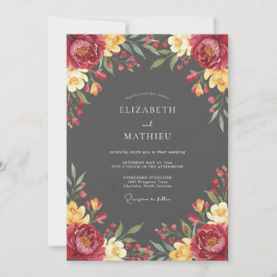 Burgundy Watercolor Floral Wedding Invitation