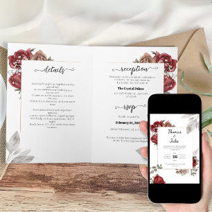 Burgundy Watercolor Floral wedding Invitation
