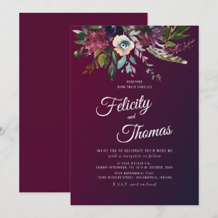 Burgundy Watercolor Floral Wedding Invitation