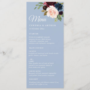 burgundy watercolor floral wedding menu