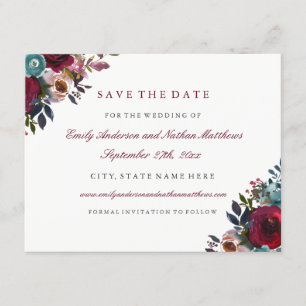 Burgundy Watercolor Floral Wedding Save The Date