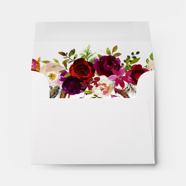 Burgundy Watercolor Floral with Address RSVP Envelope (Back (Bottom))
