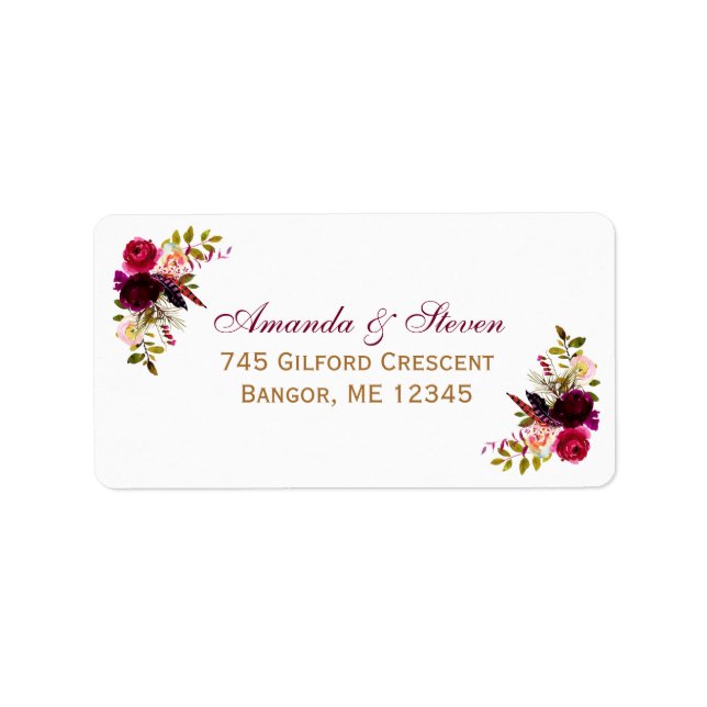 Burgundy Watercolor Florals Address Label 2 (Front)
