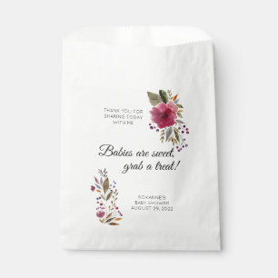 Burgundy Watercolor Flowers Baby Shower Favour Bags