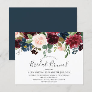 Burgundy Watercolor Flowers Fall Bridal Shower Invitation