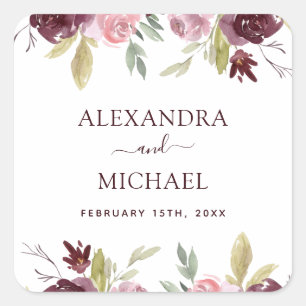 Burgundy Watercolor Flowers Floral Wedding Seal