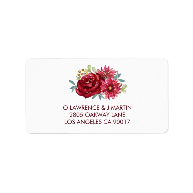 Burgundy Watercolor Flowers Label (Front)