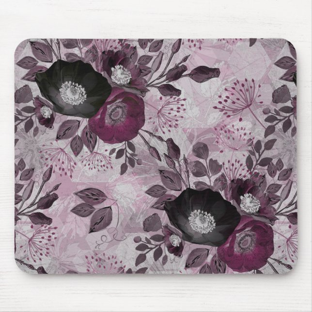 Burgundy watercolor flowers.  mouse mat (Front)