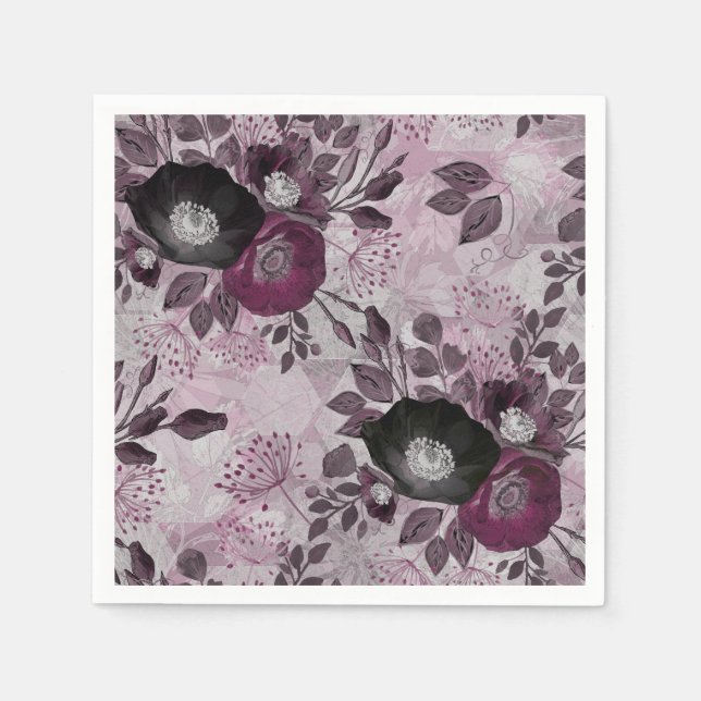 Burgundy watercolor flowers. napkin (Front)