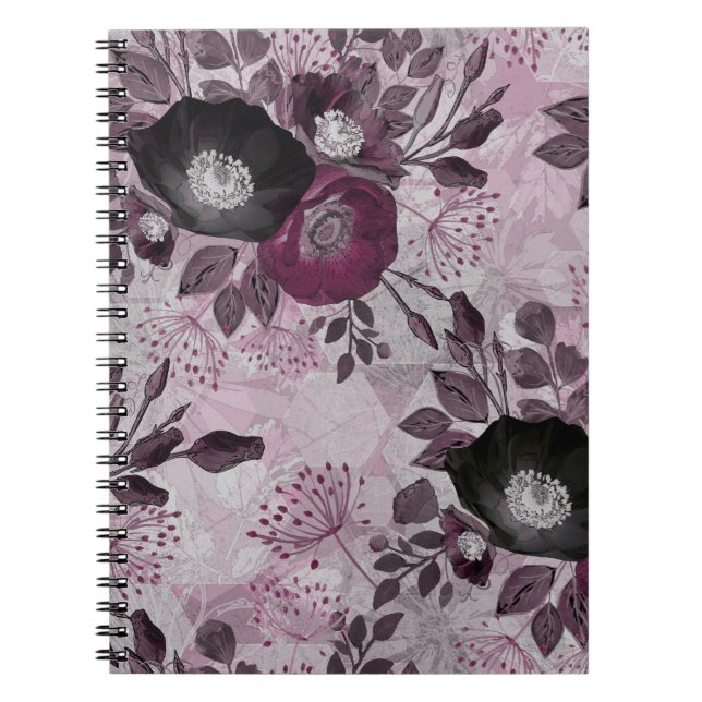 Burgundy watercolor flowers.  notebook (Front)