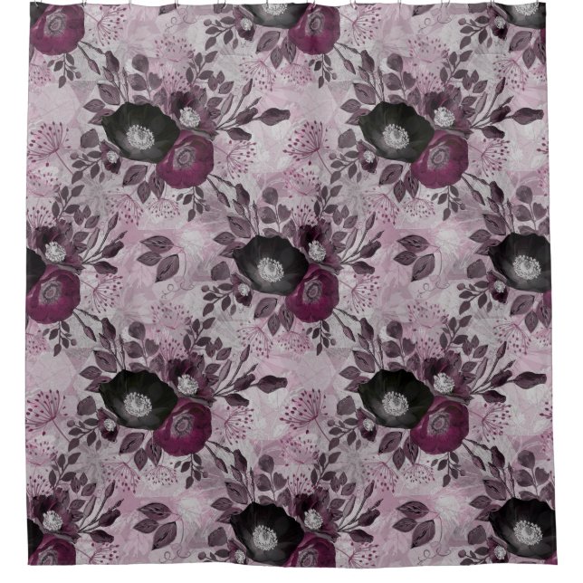 Burgundy watercolor flowers.  shower curtain (Front)