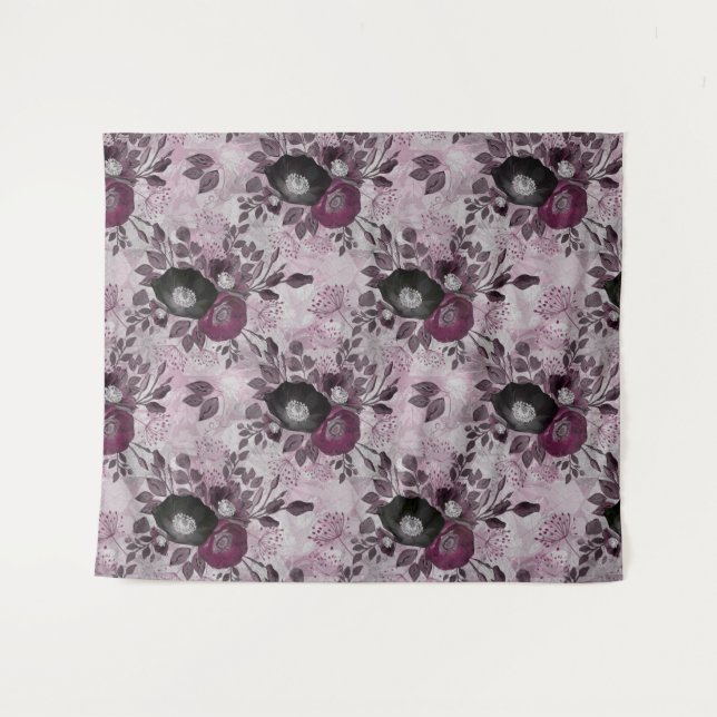 Burgundy watercolor flowers.  tapestry (Front (Horizontal))