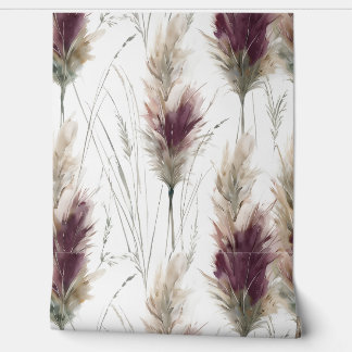 Burgundy Watercolor Fluffy Grasses  Wallpaper