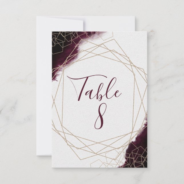 Burgundy Watercolor Framed Wedding Table Numbers (Front)