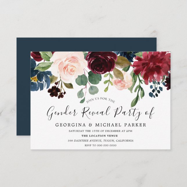Burgundy Watercolor Gender Reveal Party Invitation (Front/Back)