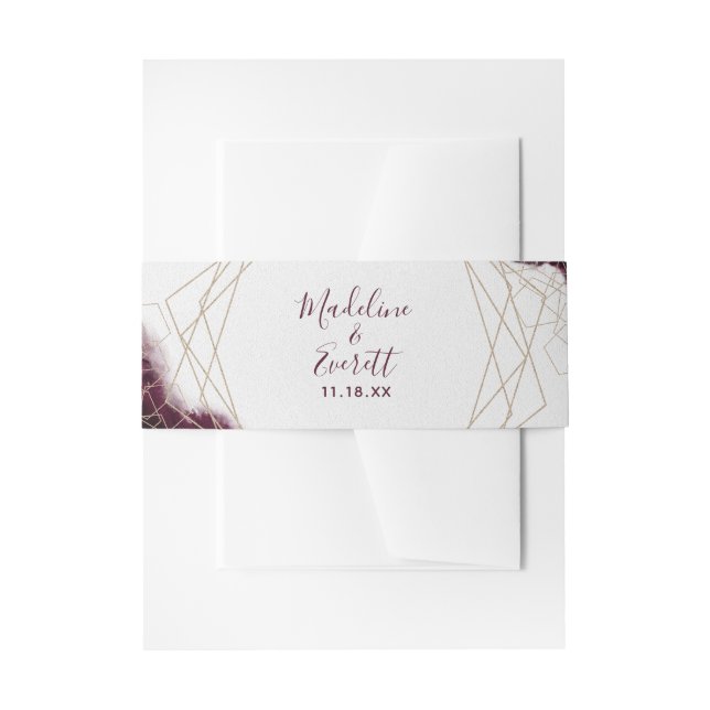 Burgundy Watercolor Geometric Wedding Monogram Invitation Belly Band (Front Example)