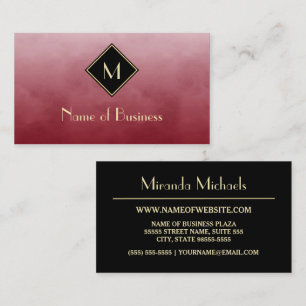 Burgundy Watercolor Gold Monogram Business Card