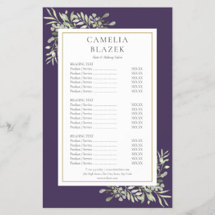 Burgundy Watercolor Greenery Salon Service Menu