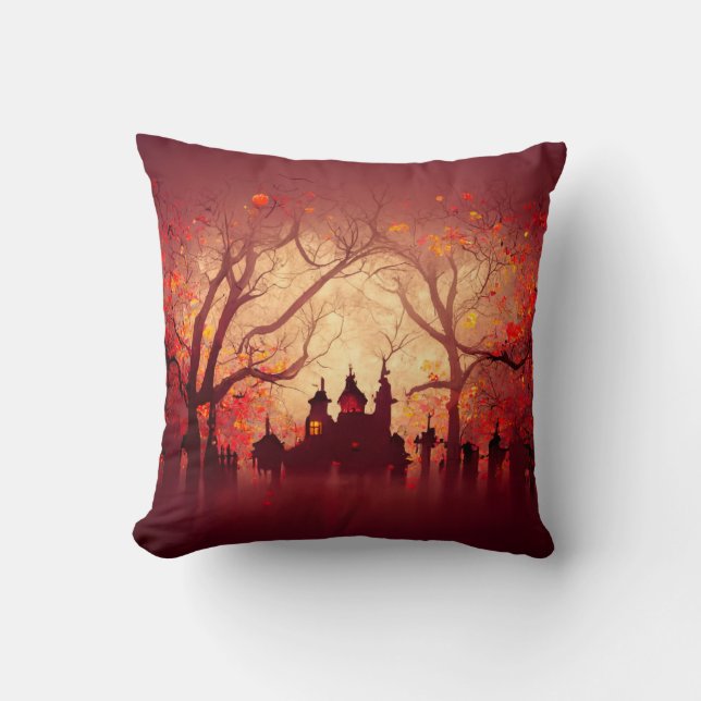 Burgundy Watercolor Halloween Cushion (Front)
