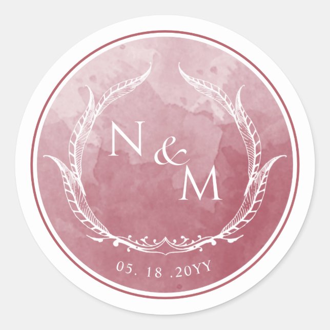 Burgundy Watercolor Monogram Envelope Seal /Favour (Front)