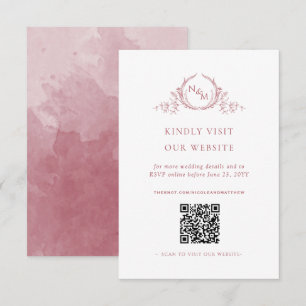Burgundy Watercolor Monogram QR Code/RSVP Online Enclosure Card