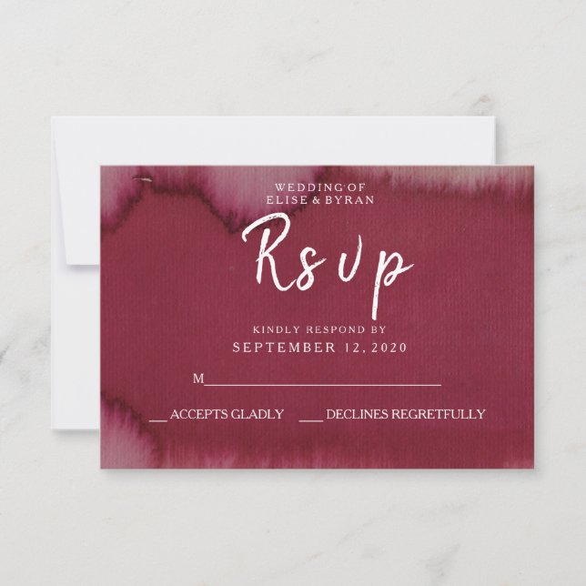 Burgundy Watercolor Paint Splash Wedding RSVP (Front)